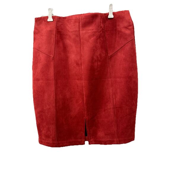 Andrew Marc New York Women’s Large Faux Suede Seamed Pencil Stretch Skirt Rust - Picture 3 of 10